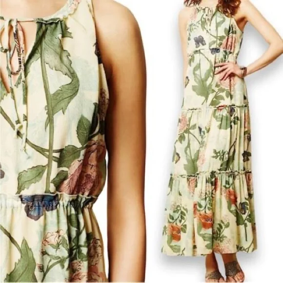 Anthropologie Maeve Tiered Maravilla Maxi Dress Butterfly Floral Size 8 - Picture 2 of 4